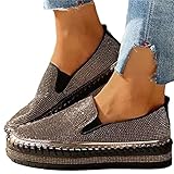 Minetom Sneakers Damen Pailletten Flache Low Strass Sneaker Glitzer Loafers Turnschuhe Outdoor Freizeitschuhe Laufschuhe Schuhe Slip On Walkingschuhe Slipper A Schwarz 40 EU
