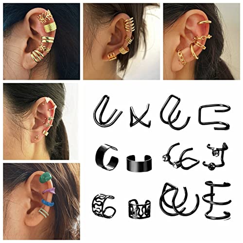 Pendientes hojas de oro Ear manguito negro no potente clips de oreja pendientes de cartílago aretes de aretes dejewelry (color: lámpara de mesa) (7 b) (6 b)