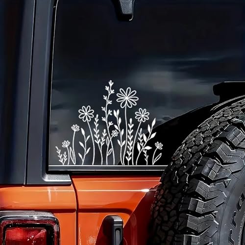Wildflowers Boho Fun Reflective Car Vinyl Sticker, Plant Lover Gift Idea, Bumper...