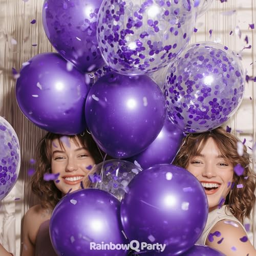 Image of RainbowQ Metallic Purple Confetti Balloons: 55Pcs 12 inch Chrome Purple Party Shiny Balloon Helium Latex Balloons for Birthday Anniversary Wedding Decoration