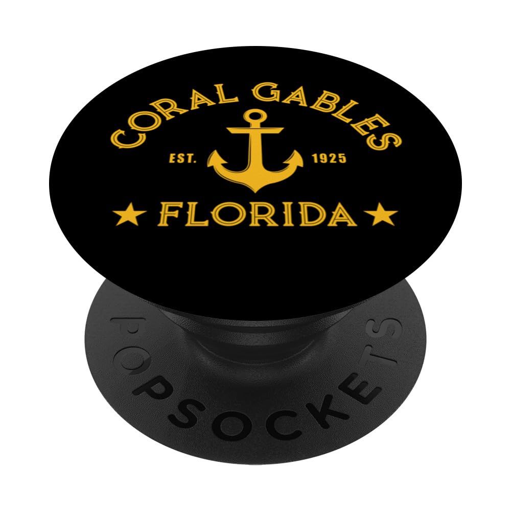 CORAL GABLES FL Nautical Design W. Anchor, Est 1925 PopSockets Swappable PopGrip, Black