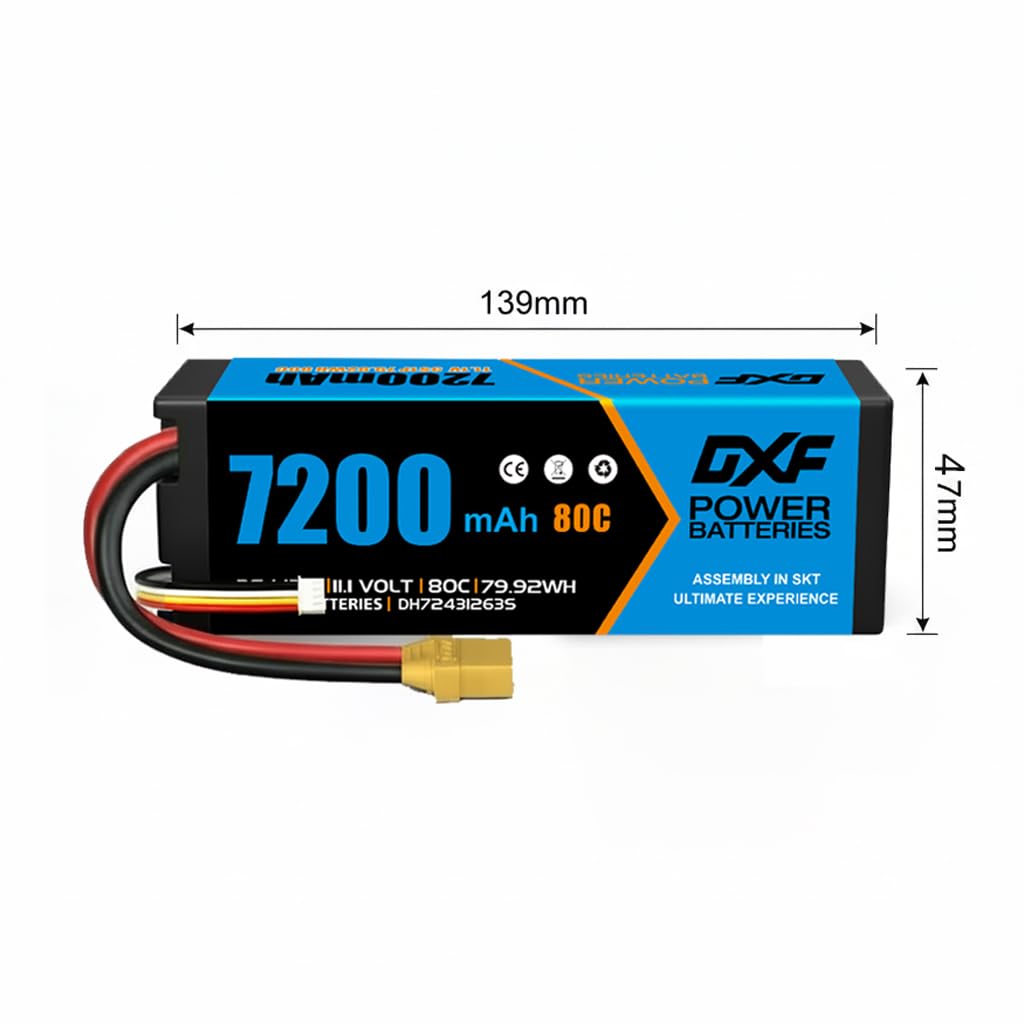 DXF 3S LiPo akumulator 11,1 V 7200 mAh 80C twarda obudowa z wtyczką XT90 RC bateria do samochodu, samolotu, helikoptera, łodzi, wózka, ciężarówki, 1:8, 1:10, wysoka wydajność, długa żywotność