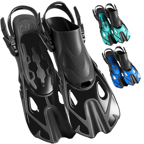 YOTAN Schnorchelflossen für Erwachsene, Verstellbare Kurzflossen mit Open-Heel, Leichte Kurze Schwimmflossen & Taucherflossen, Kompakt Flossen für Urlaub, Schnorcheln, Schwimmtraining