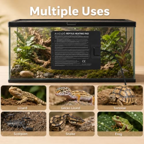 Image of Aiicioo Reptile Heating Pad - Hermit Crab Heater Heat Mat for Reptiles Snake Lizard Terrarium 8 Watt (Pack of 4)