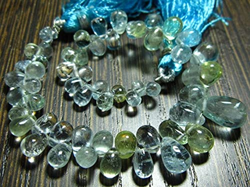 Aquamarine perles gouttes AAA pour création bijoux luxe 7" strand