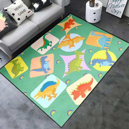 Cartoon Dinosaur Area Rug, Green, 2'×3'