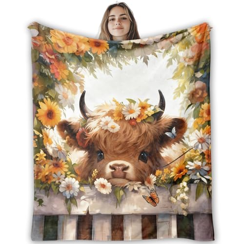 CosxHabitat Highland Cow Fleece Throw Blanket...