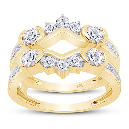 1 Carat Lab Created Moissanite & Lab Grown Diamond Anniversary Wedding Solitaire Enhancer Guard Ring For Women 14K Gold Over Sterling Silver (1 Cttw), Gift For Her