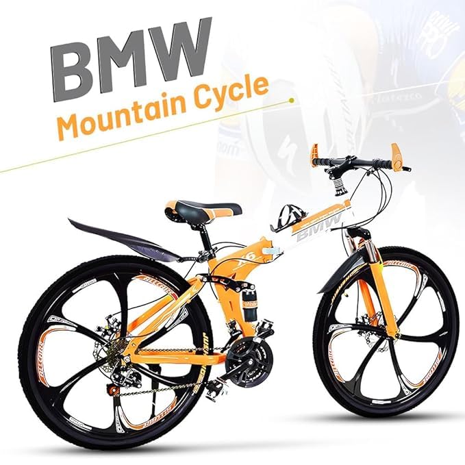 Image of Amaze Kai Dual Suspension Bikes Bm Foldable Gear Cycle for Men with 21 Speed Gear 6 Spoke | Folding Mountain Bike with Double Disc Break & Mac Wheel, 26 Inch (Orange)