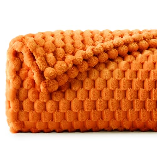 Image of BEDELITE Fall Blanket for Couch, Soft Autumn Gifts for Women, Orange,60*80 | 3D Jacquard Decorative Fleece Blanket, Super Soft Plush Throws, Cute Birthday Gift for Women & Men, Suitable for Autumn