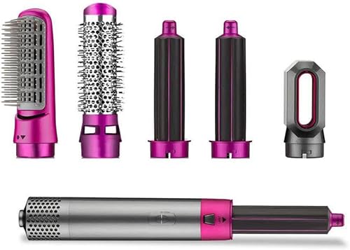 5-in-1 Electric Hot Air Styler, Hair Dryer Brush with Curling Barrels, Round Brush and Detangling Comb Attachments