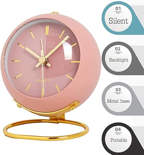 Miniatura 5 de SHISEDECO Reloj despertador clásico de mesa pequeño sin tictac con luz nocturna, funciona con pilas, reloj de escritorio con vidrio HD para sala de