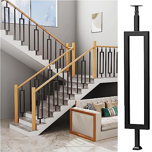 Pasamanos de Interior, balaustres de Escalera de Hierro Forjado Negro Mate, Columna de Soporte Cuadrada para Pasillo y buhardilla, barandilla de 85 cm/33,5 Pulgadas para escaleras.