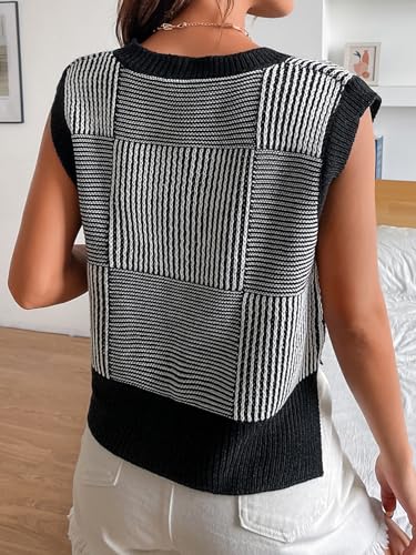SOLY HUX Women's Striped Sweater Vest V Neck Sleeveless Shirts Summer Crop Tank Tops3