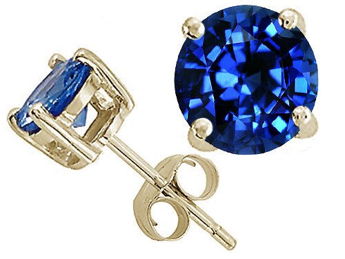 Tommaso Design 7mm Round Created Blue Sapphire Earrings Studs 14 kt White Gold2