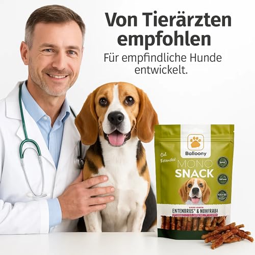 Balloony.pet Monosnack Kaustangen Entenbrust & Kohlrabi – Natürliche hundeleckerli für empfindliche Hunde – Luftgetrocknete leckerlies für Hunde (150g)