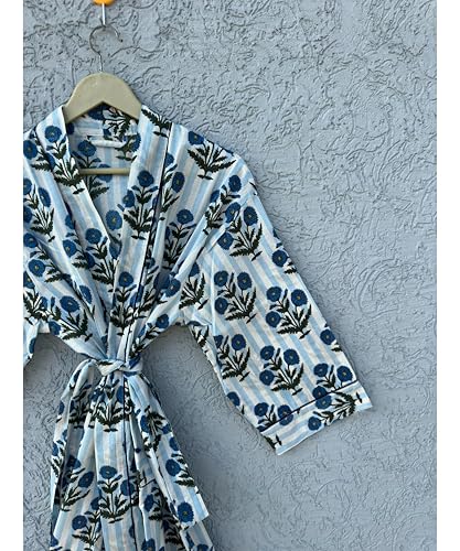 Image of Hand block print Cotton Kimono bikini cover up,Indian Hand block print Cotton Bath Robe,Swim Wear,Nighrwere Dressing Gown