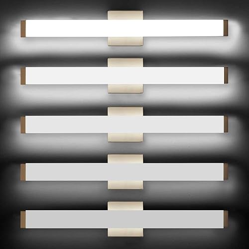 Miniatura 2 de YHTlaeh Lámpara de tocador de baño cuadrada de níquel cepillado LED de 33.5 pulgadas, luz diurna de 18 W, 4000 K, accesorios de iluminación de barra