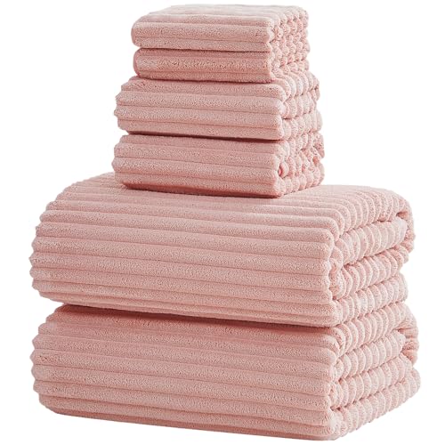 NALIVO 6-Piece Bath Towel Set(30"x60"), 2 Large Bath Towel Sheets, 2 Hand Towels and 2 Washcloths - Highly Absorbent Quick Dry Microfiber,Ultra Soft Towel Set for Bathroom (Pink)