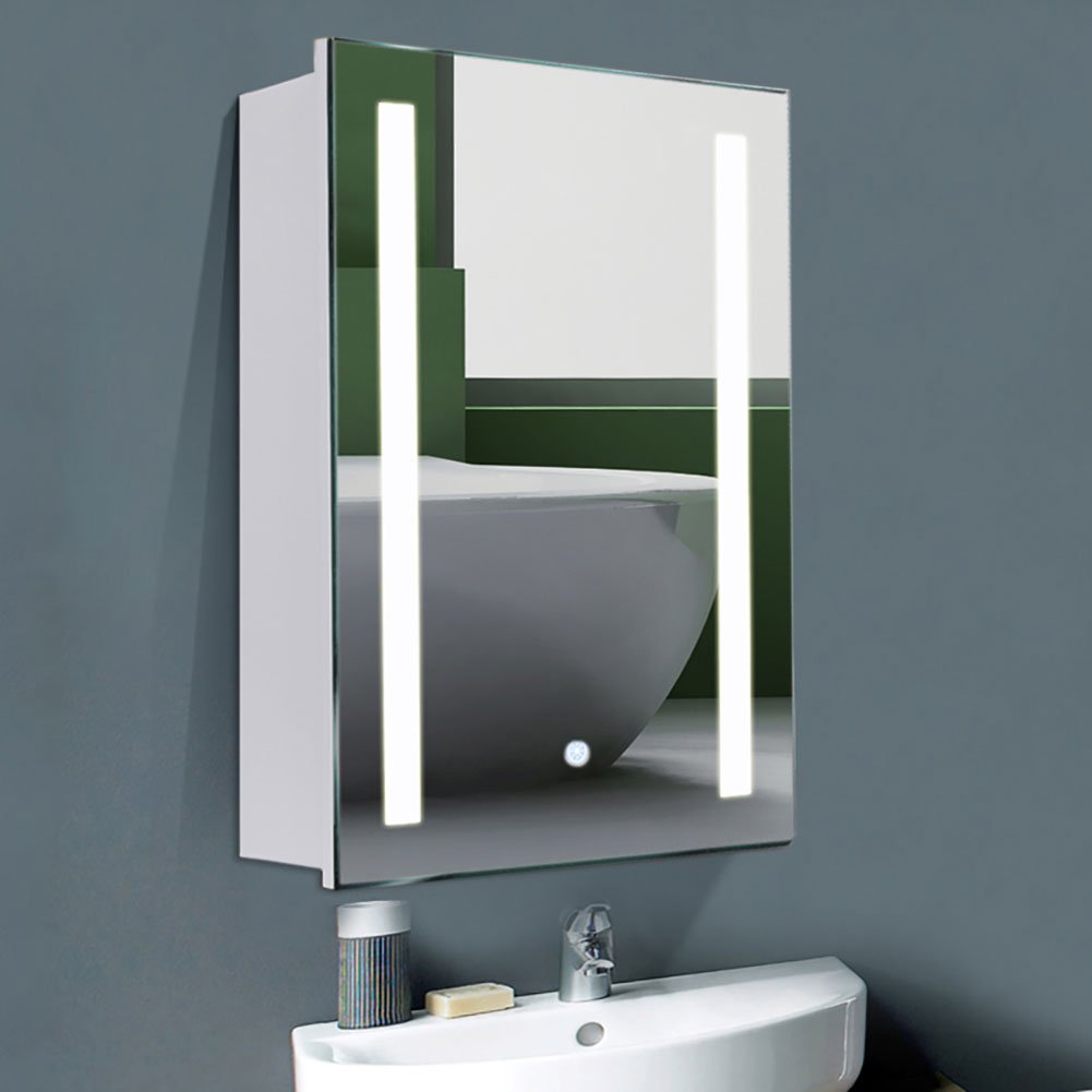 Warmiehomy Modern LED Bathroom Mirror Cabinet with Touch Switch Demister Shaver Socket (H70xW50)