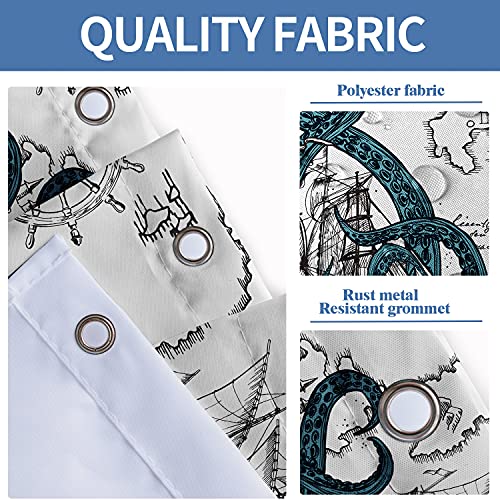 Aatter Cool Nautical Octopus Shower Curtain Funny Kraken Ocean Anime Landscape Sea Life Cool Sailboat Ship Pattern Shower Curtain For Bathroom(W60''Xh72'') 12 Hooks Included #TOP3