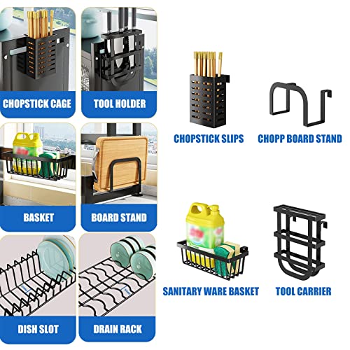 GUHPZA over the Sink Dish Drying Rack, Stainless Steel Dish Drainer, with Cutting Board Holder, Large Dish Rack for Kitchen Counter Organizer/Black-a/65cm,Black-a-85cm - Image 7