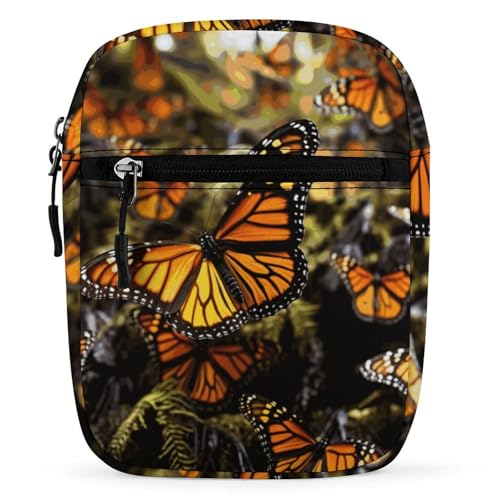 Personalized Small Crossbody Bag Water Resistant Messenger Bags Mini Orange Butterflies Printing SlingBag For Men Women