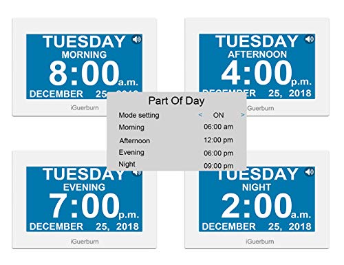 iGuerburn Talking Night Day Clock 8" Large Display with Touchscreen for Dementia Seniors Alzheimer's Elderly Visually Impaired Memory Loss Digital Calendar with Date and Time 8 Alarms Manual Dim