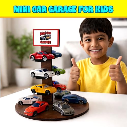 Image of Toy Garage for Hot Wheels Cars - Wall Hanging Car Parking Garage| 12-Car Toy Car Organizer (1:64 Diecast) | MDF /Wood Car Storage for Kids Bedroom & Playroom (Cars Not Included)