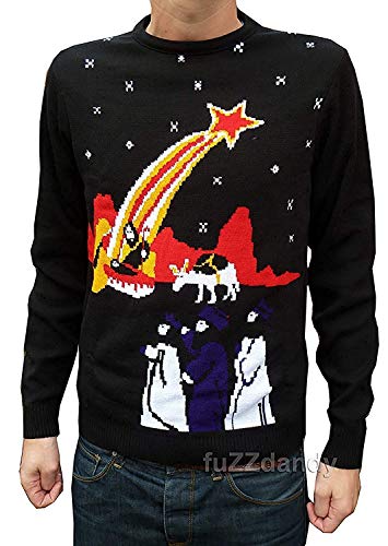 Photo de Fuzzdandy Homme et Femme nouveauté Nativité noël Tricot rétro Vintage XXS XS S M L XL - Translation, Original, Noir, Small