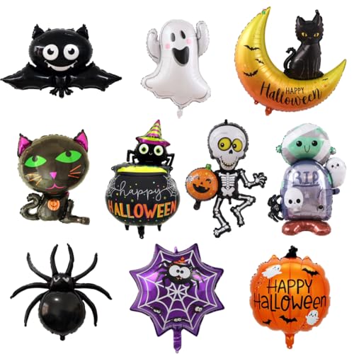 EIHI Decoracion Halloween Globos, Multicolor 10 Piezas Halloween Foil Globos, A