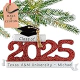 Personalized Graduation Ornament Class of 2025 | Free 24h Customization | High School Senior College Christmas Ornaments for Tree | Custom Gift Wrapped Grad Cap Keepsake (2025 Graduation - Red)
