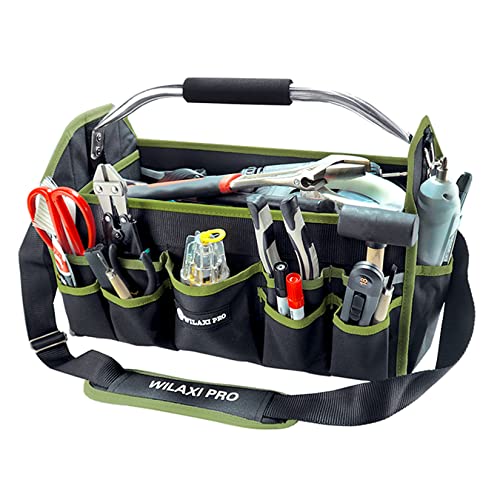 Wilaxi Pro 16In Foldable Open Top Tool Bags,Tool Bags For Men Heavy Duty, Tool Caddy Organizer With Handle, Wide Mouth Toughbuilt Electrician Tool Tote, Many Pockets Can Hold Many Tools #TOP1