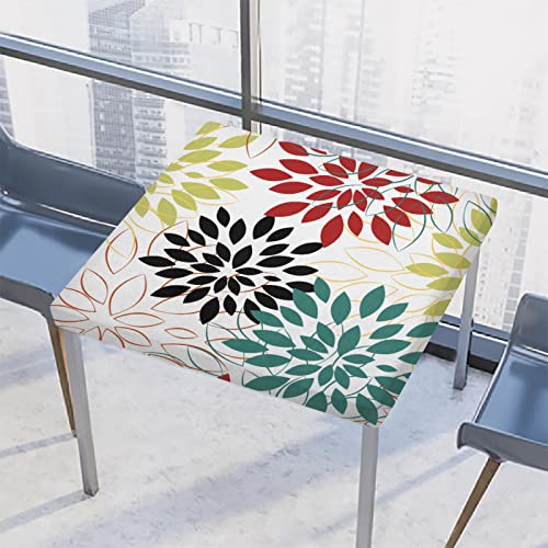 AUUXVA Abstract Dahlia Flower Square Tablecloth with Elastic Edge,Colorful Floral Boho Fitted Table Cloth Waterproof Wipeable Square Table Cover for Dining Kitchen Party Indoor Patio Table 34x34 Inch