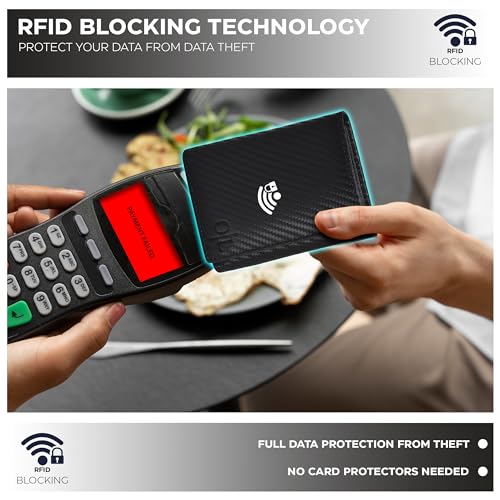 Image of Clifton Heritage RFID Leather Trifold Wallets for Men - Handmade Slim Mens Wallet Credit Card Holder with ID Window (Small, Black Carbon Fibre Texture)