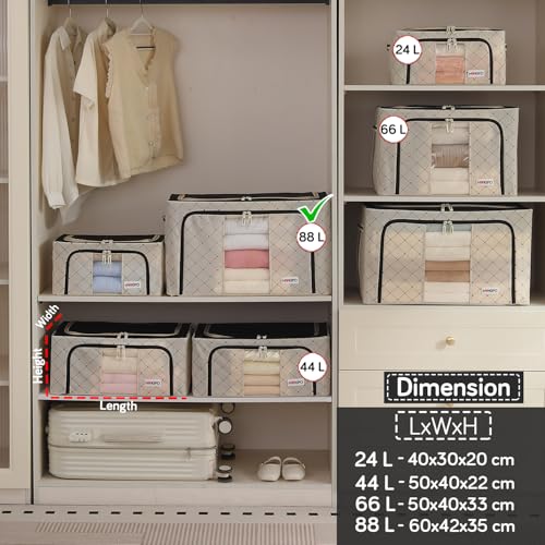 Image of HOKIPO 88L Wardrobe Organiser for Storage of Clothes, 600D Oxford Fabric Storage Box, Ivory Noir Pack of 1 (AR-6487-BLK)