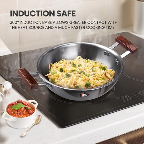 Image of MILTON Pro Cook Induction Cookware & Gas Stove Friendly Triply Stainless Steel Kadhai with Glass Lid 20cm (1.5L) | Deep Fry Pan | Sturdy Wooden Handle | Less Oil Healthy Cooking | 3Y Warranty | Silver
