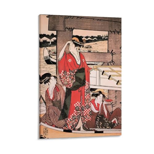 喜多川歌麿 浮世絵師 両国橋の下の爽やかな風 和風 ポスター ホーム装飾 パネル 壁アート 現代壁掛け 絵画 版画 芸術作品 インテリア08x12inch(20x30cm)