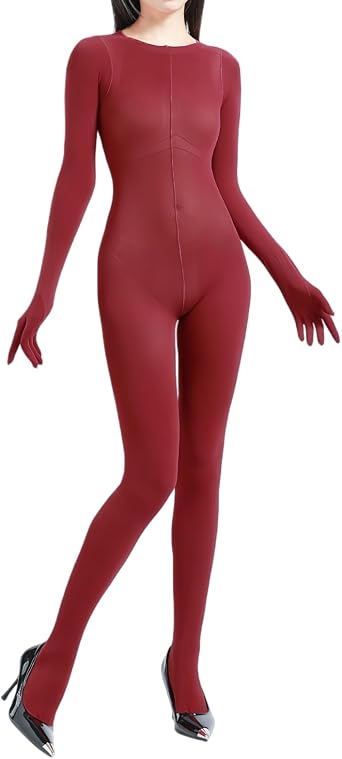 Body Stockings for Women Long Sleeve Full Body Bodysuit Includes Five Finger Glove Bodystocking Velvet 120D