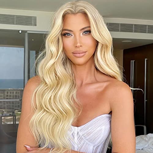 AISI QUEENS Blonde Wig Long Wavy Lace Front Wigs for Women Synthetic Curly Middle Part Natural Looking Wig Hair Replacement Wigs Heat Resistant Fibre for Daily Party Halloween Use