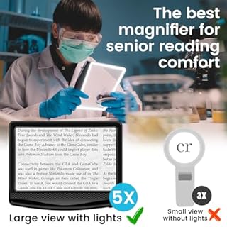 Rechargeable 5X Magnifying Glass for Reading, Large Bright Full Page Magnifier with Light, Handheld LED Dimmable Lighted, Lightweight Book Magnifier for Reading Small Prints Seniors Low Vision