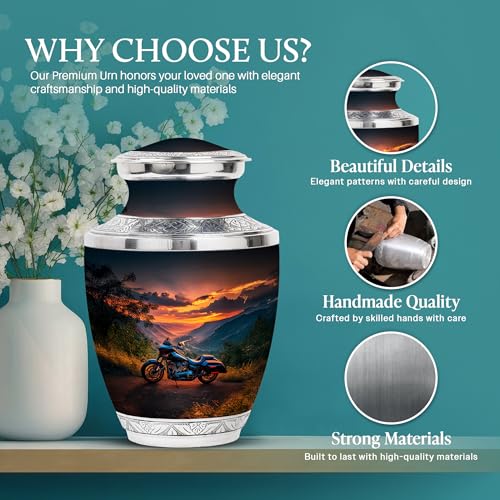 Image of Bike Urn for Ashes Cremation Urn Human Ashes 10 Inch Large | Cremation Urn Human Ashes, Memorial for Mom & Dad, Large Urns for Adult Human