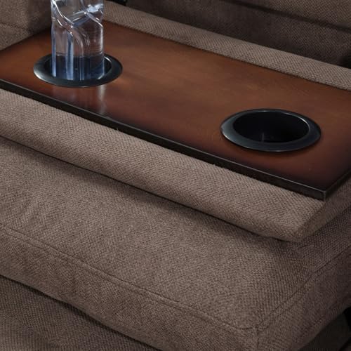 Image of L-Shaped 3-Piece Breathable Fabric Sofa with Ottoman, Sectional Couch Set for Living Room, Office, Apartment, with Cup Holder, Brown