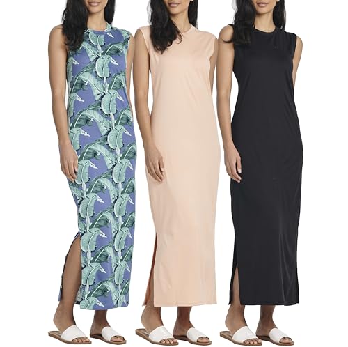 Image of Real Essentials 3 Pack: Women's Maxi Tank Dress | Sleeveless Casual Long Lounge Dress (Plus