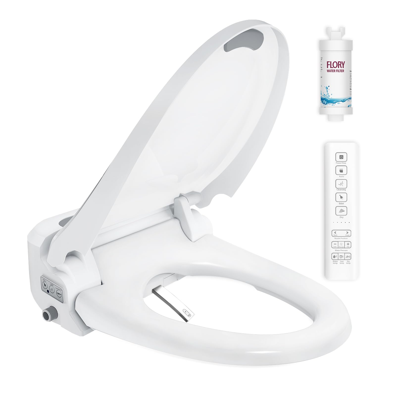 R FLORY Electric Bidet Toilet Seat Elongated Heated Toilet Seat with Bidet Slow Close Lid, Remote Control, Air Pump Flushing, Adjustable Self-Clean Nozzle, Instant Warm Water, Air Dryer, Night Light