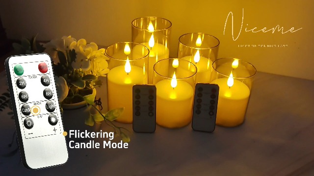 Image of NICEME Flickering Flameless Candles with Remote Timer Unbreakable Acrylic Battery Operated LED Candles with Flickering Flame 3D Wick for Romantic Ambience Home Decor Set of 3, D3 inch xH4 inch 5 inch 6 inch Amber