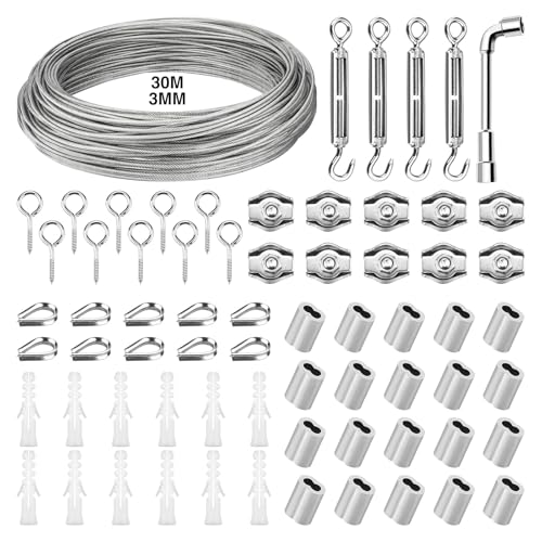 KOMABLEN 30M 3mm Drahtseil, 304 Edelstahl Stahlseil, Pvc...