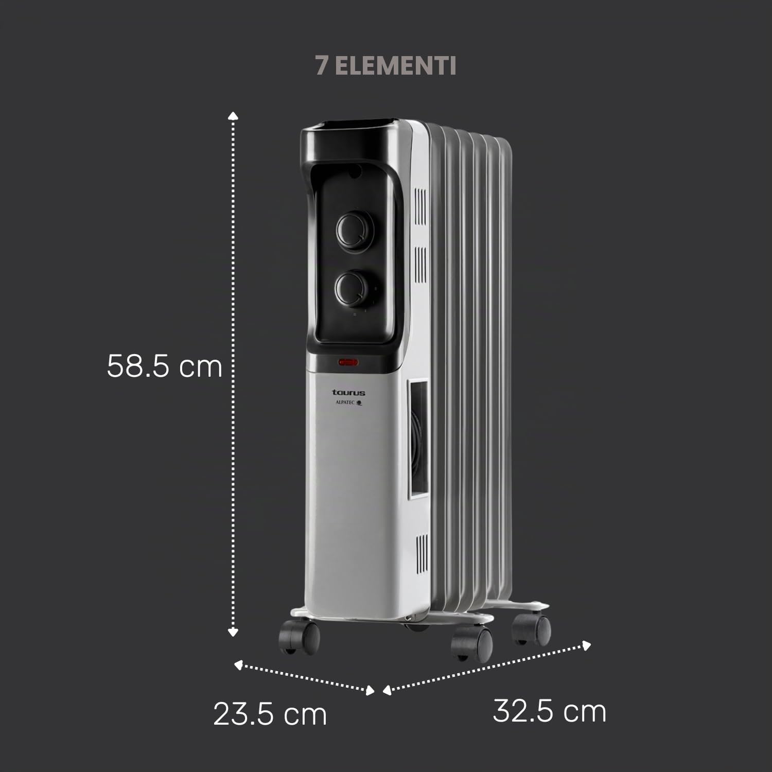 Taurus - Radiatore a olio da 1500W, 7 elementi, termostato, timer