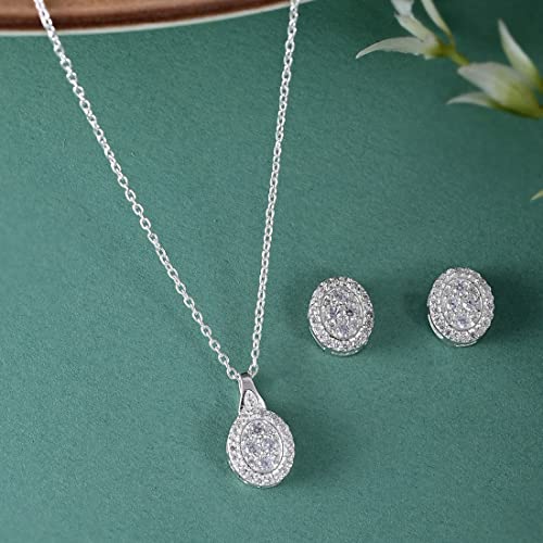 Women's Charming CZ Stone Pendant Set, Elegant Gift