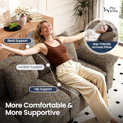 Image of PHI VILLA Cloud Modular Couch Sets, 123.6 inch Sectional Sofa with L-Shaped Chaise, 4-Seater Upholstered Couches with Movable Ottoman for Living Room, Chenille Grayish Brown